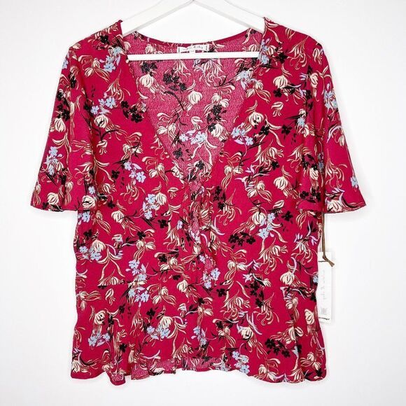 Willow & Clay Tops - WILLOW & CLAY Floral Tie Front Blouse 